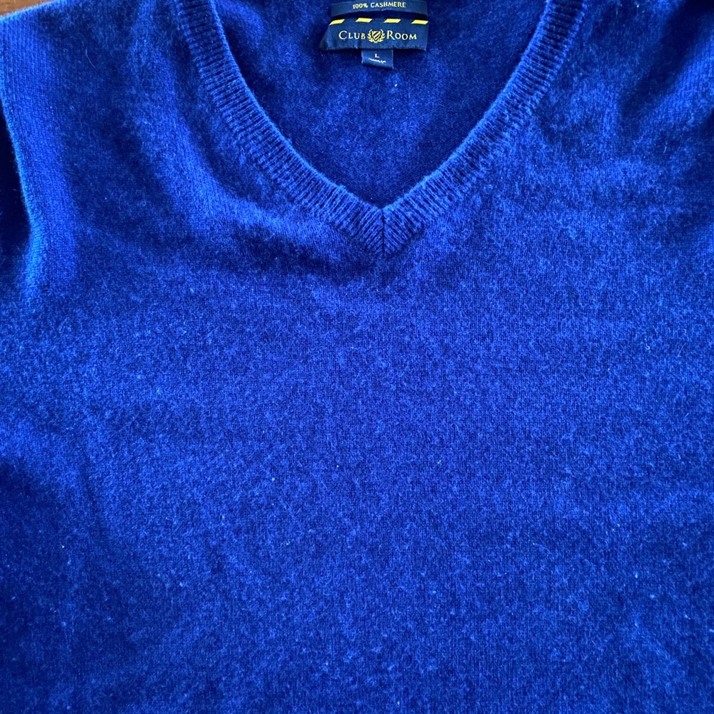 Set of 2 Club Room V-Neck 100% cashmere Sweaters sz L blue - Picture 11 of 11